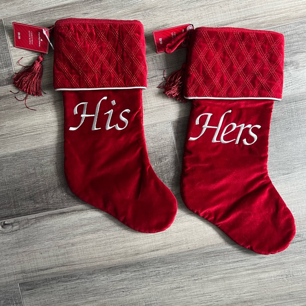 Red Velvet His and Hers Christmas Stockings